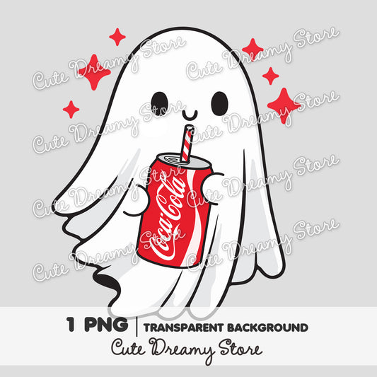 Cute Ghost Clipart PNG | Funny Kawaii Ghost with Coke Can