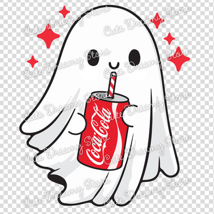 Cute Ghost Clipart PNG | Funny Kawaii Ghost with Coke Can