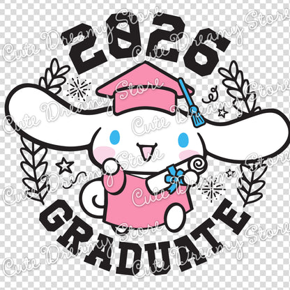 Graduation Cinnamoroll Clipart 2026 in pink SVG / PNG / EPS vector