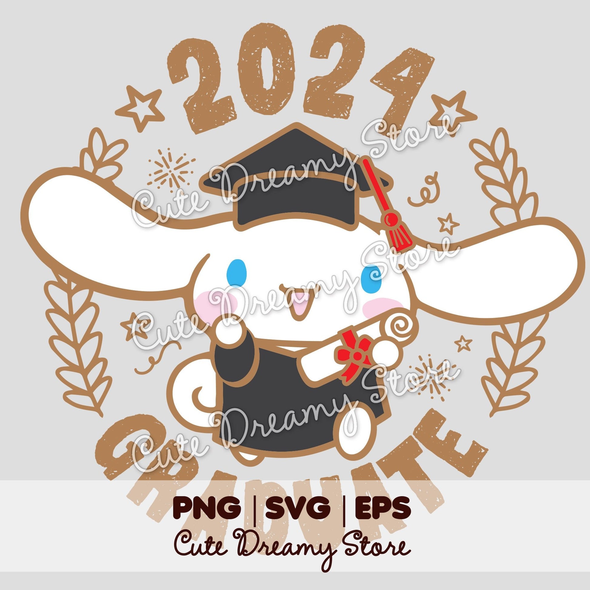 Graduation Cinnamoroll Clipart SVG / PNG / EPS vector / CG02 - Cute Dreamy Store