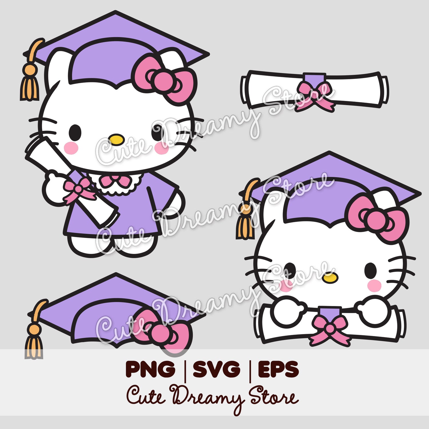Purple Graduation Hello Kitty clipart bundle with SVG PNG and EPS files