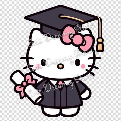 Graduation Hello Kitty Clipart SVG / PNG / EPS vector / HKG01 - Cute Dreamy Store