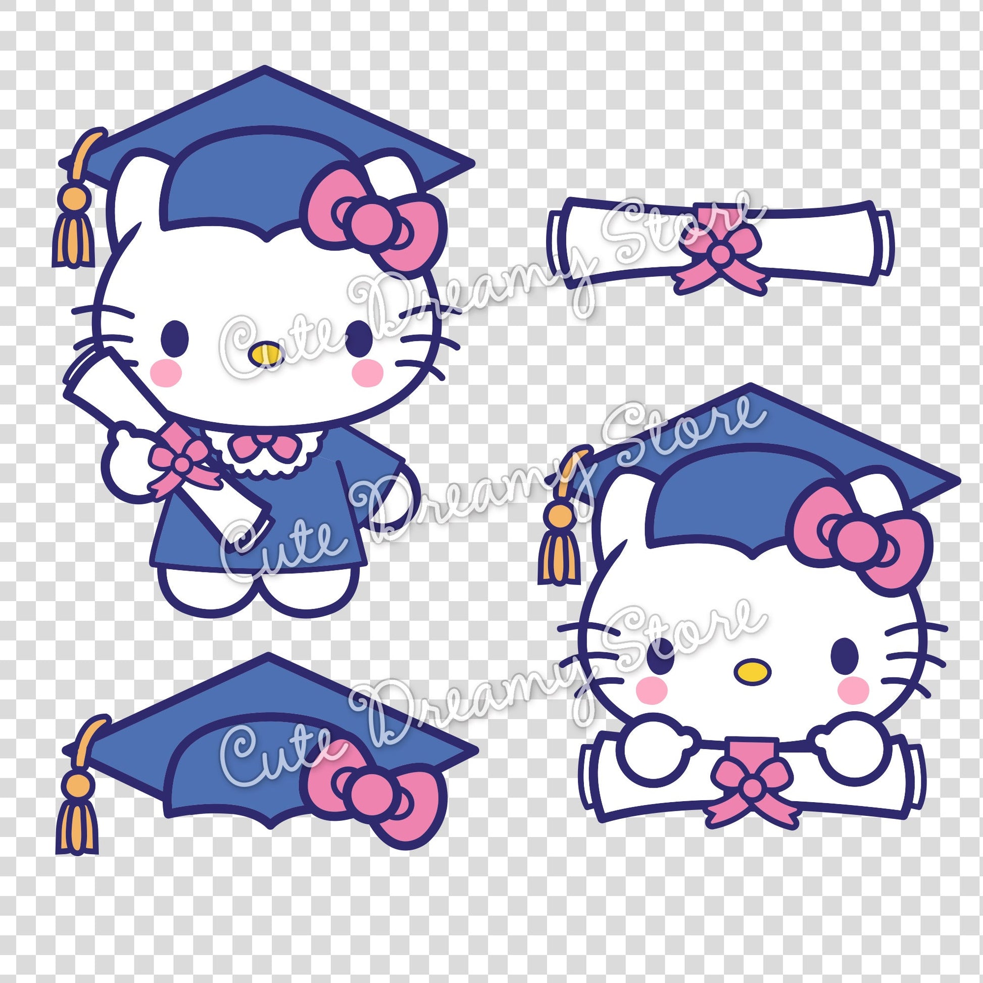 Graduation Hello Kitty Clipart SVG / PNG / EPS vector in BLUE - Cute Dreamy Store