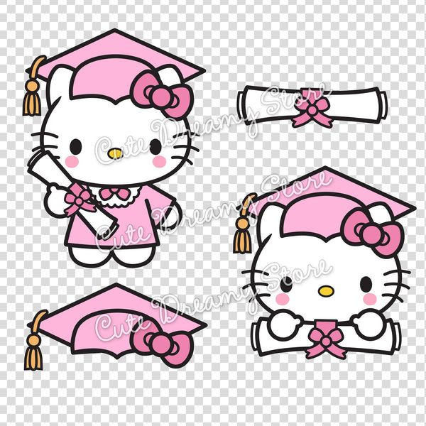 Graduation Hello Kitty Clipart SVG Bundle in Pink - Cute Dreamy Store