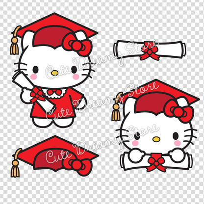 Graduation Hello Kitty Clipart SVG / PNG / EPS vector in RED - Cute Dreamy Store