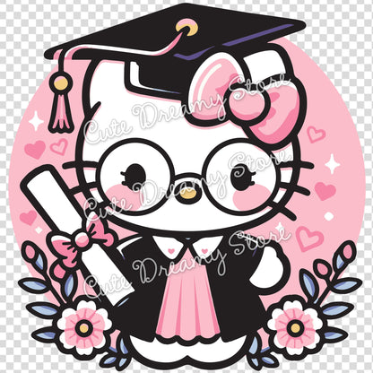 Graduation Hello Kitty Glasses Clipart SVG / PNG / EPS vector / HKG02 - Cute Dreamy Store