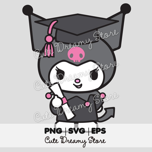 Graduation Kuromi Clipart SVG / PNG / EPS vector / KRG01 - Cute Dreamy Store