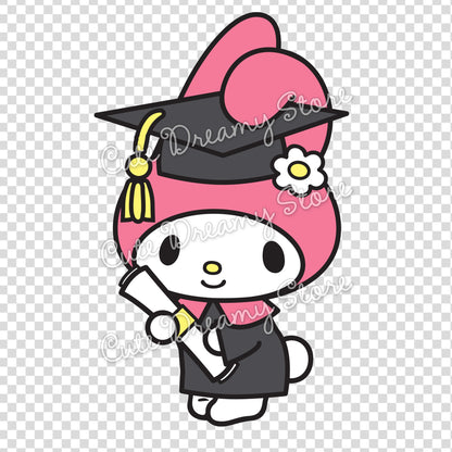 Graduation My Melody Clipart SVG / PNG / EPS vector / MMG01 - Cute Dreamy Store