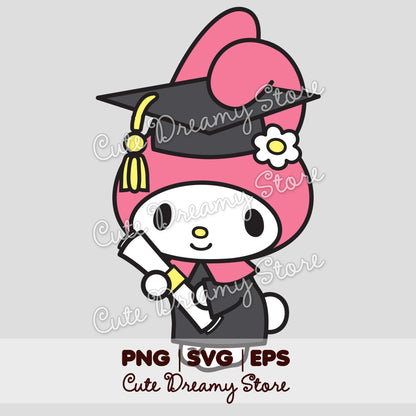 Graduation My Melody Clipart SVG / PNG / EPS vector / MMG01 - Cute Dreamy Store