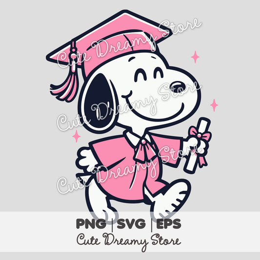 Graduation Snoopy in PINK Clipart SVG / PNG / EPS vector