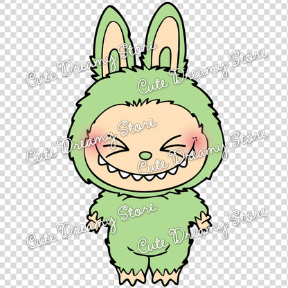 Green Labubu Transparent PNG Clipart – Digital Download