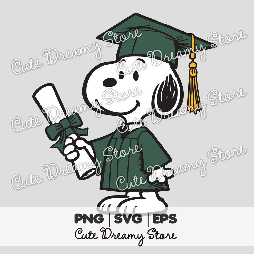 Green Snoopy Graduation with Cap and Diploma Clipart SVG / PNG / EPS ...
