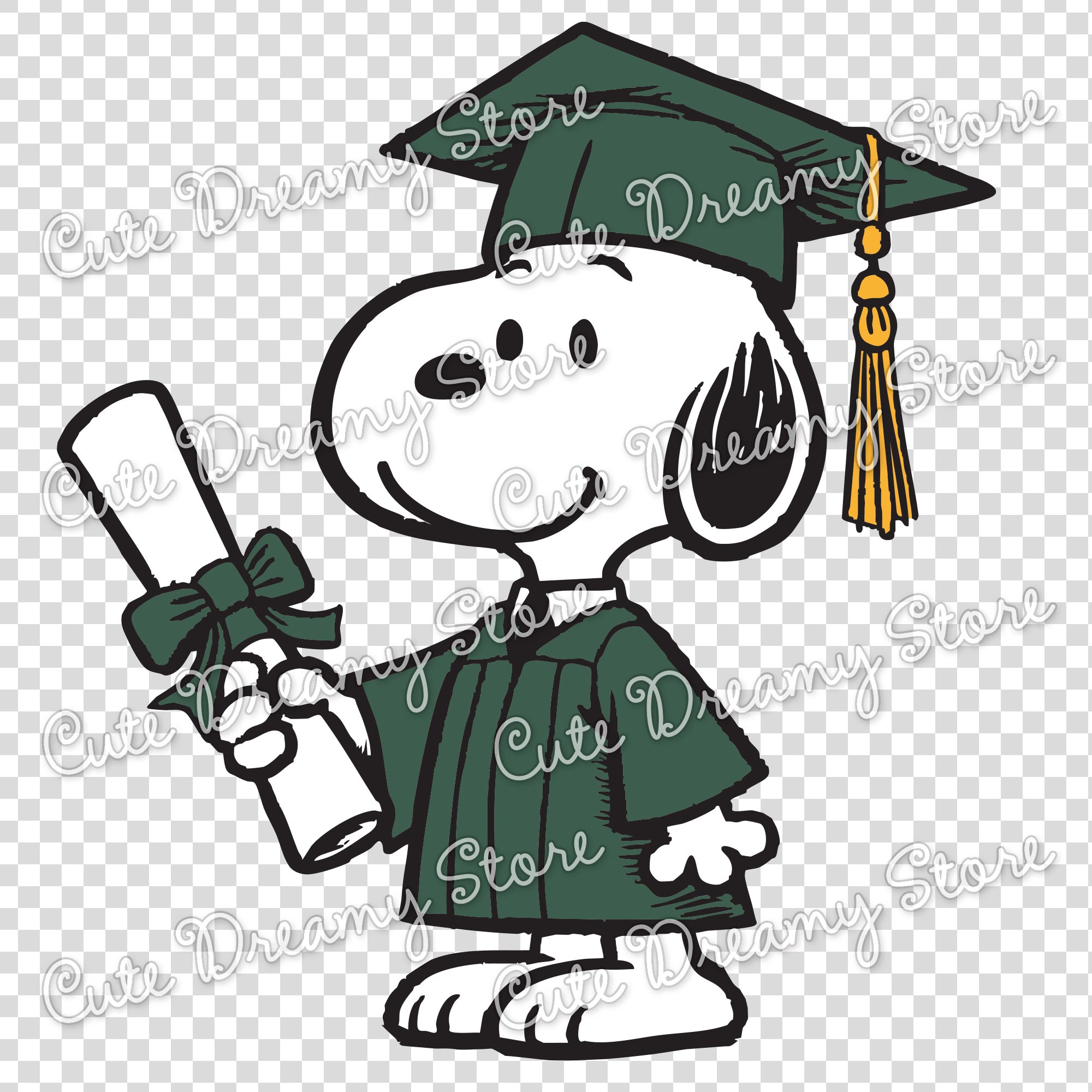 Green Snoopy Graduation with Cap and Diploma Clipart SVG / PNG / EPS ...