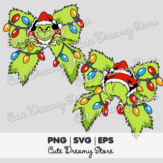 Grinch Christmas Bow Clipart Set, Front & Back View SVG / PNG / EPS vector