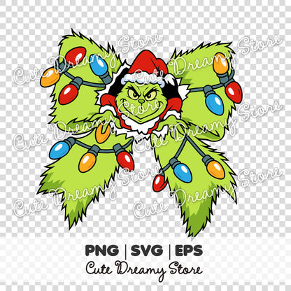 Grinch Christmas Bow Clipart Set, Front & Back View SVG / PNG / EPS vector