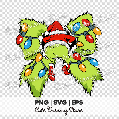 Grinch Christmas Bow Clipart Set, Front & Back View SVG / PNG / EPS vector