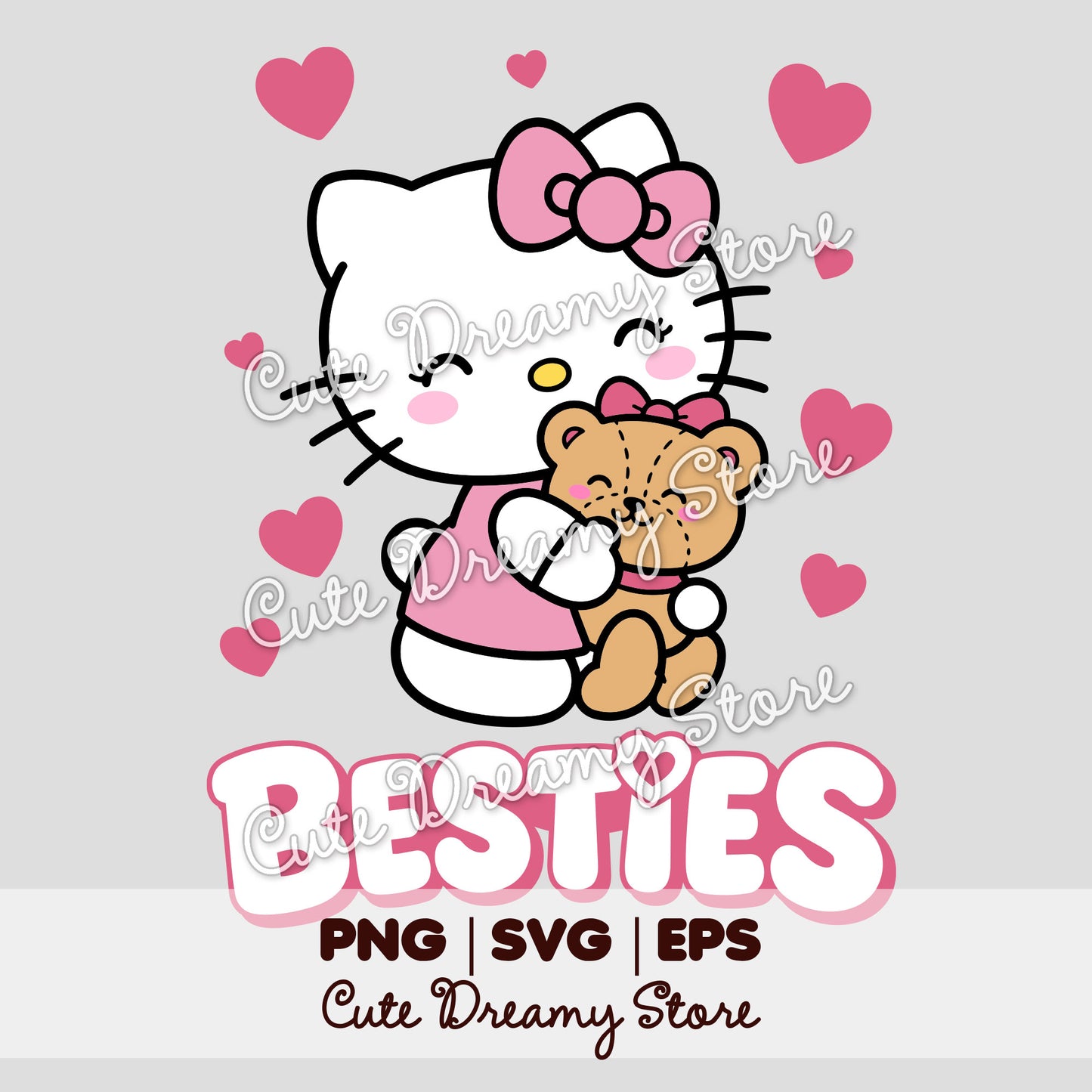 Hello Kitty Besties clipart with teddy bear, pink hearts and SVG PNG EPS formats
