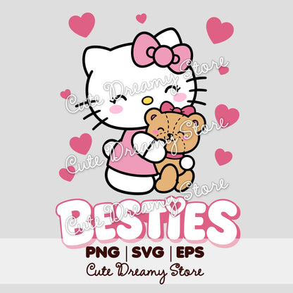Hello Kitty Besties clipart with teddy bear, pink hearts and SVG PNG EPS formats