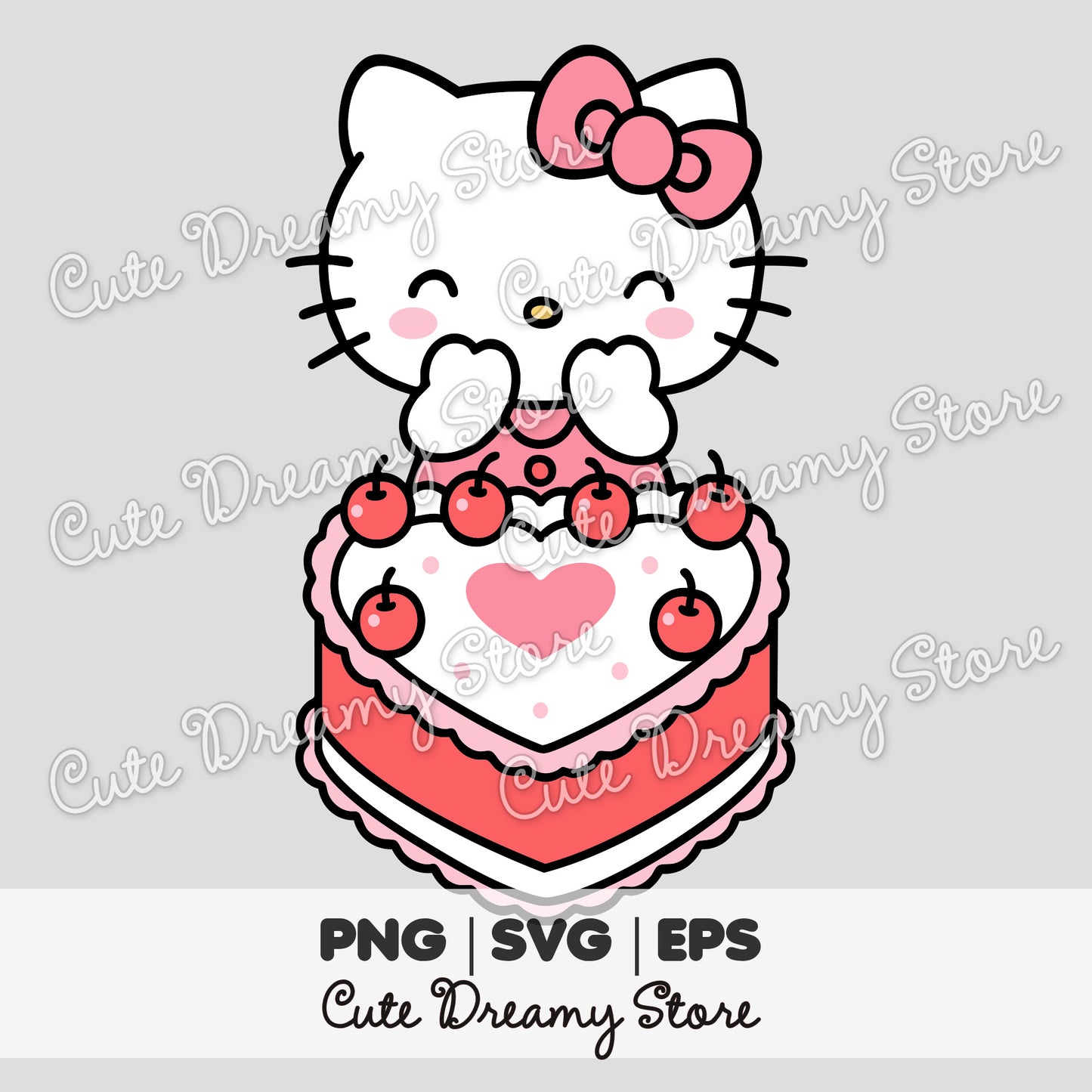 Hello Kitty Cake, Cute Pink Dessert Clipart SVG / PNG / EPS
