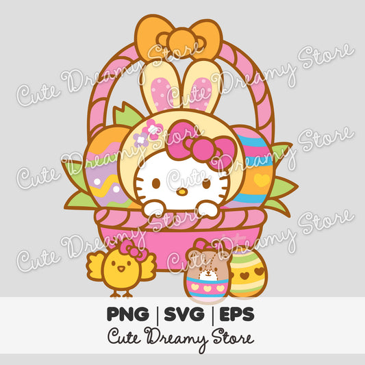 Cesta de Pascua de Hello Kitty, imágenes prediseñadas SVG/PNG/EPS