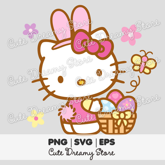 Cesta de Pascua de Hello Kitty, imágenes prediseñadas SVG/PNG/EPS