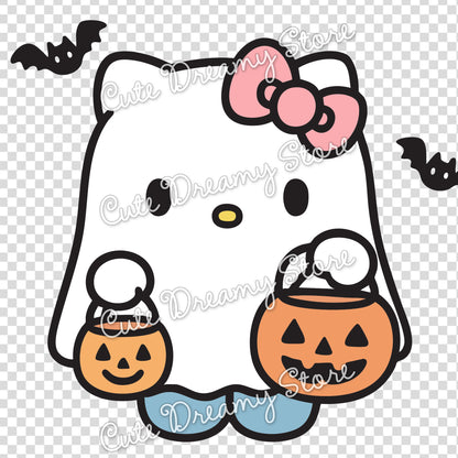 Halloween Ghost Hello Kitty Clipart SVG / PNG / EPS vector