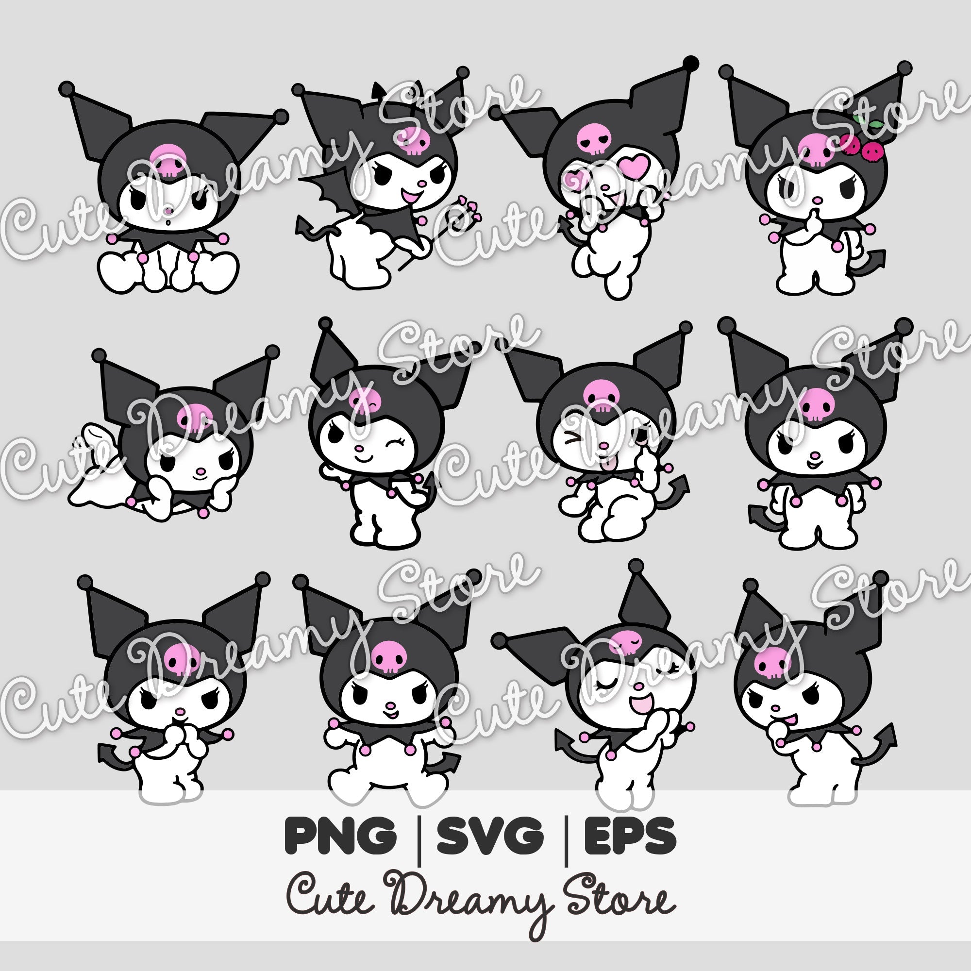 Kuromi’s Fun Poses Bundle Clipart SVG / PNG / EPS Vector – Cute Dreamy ...