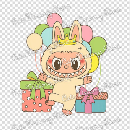 Paquete de feliz cumpleaños de Labubu, imágenes prediseñadas/PNG con fondos transparentes