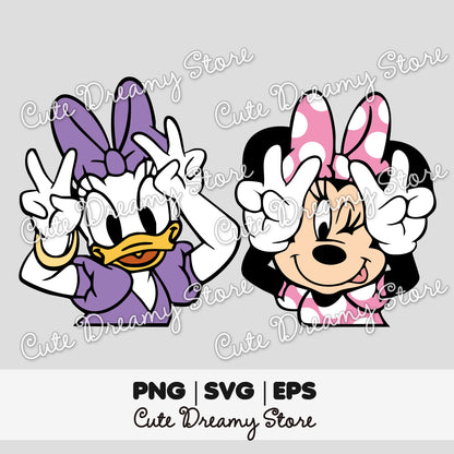 Minnie and Daisy Peace Sign Clipart SVG / PNG / EPS vector