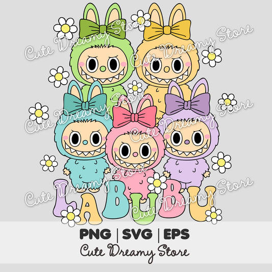 Diseño de imágenes prediseñadas de Labubu pastel SVG/PNG/EPS vector