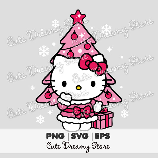 Hello Kitty Christmas Pink Holiday Clipart SVG / PNG / EPS vector