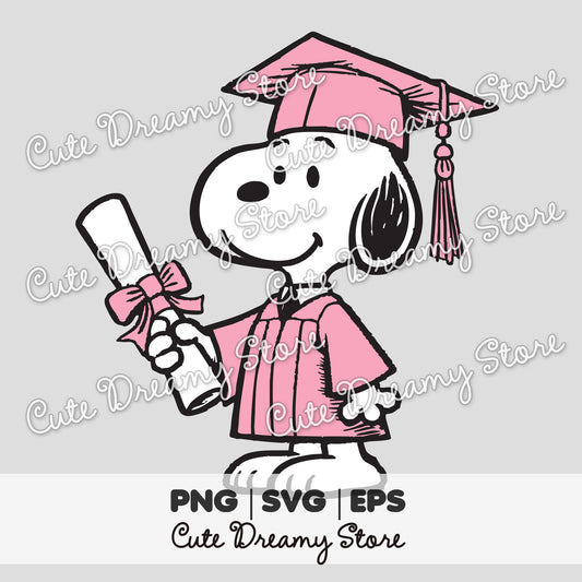 Pink Graduation Snoopy Clipart SVG / PNG / EPS vector