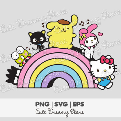 Rainbow Hello Kitty and friends Clipart SVG / PNG / EPS vector 01