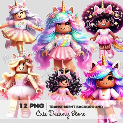 Roblox Unicorn Gamer Girls Clipart / PNG transparent Backgound - Cute Dreamy Store