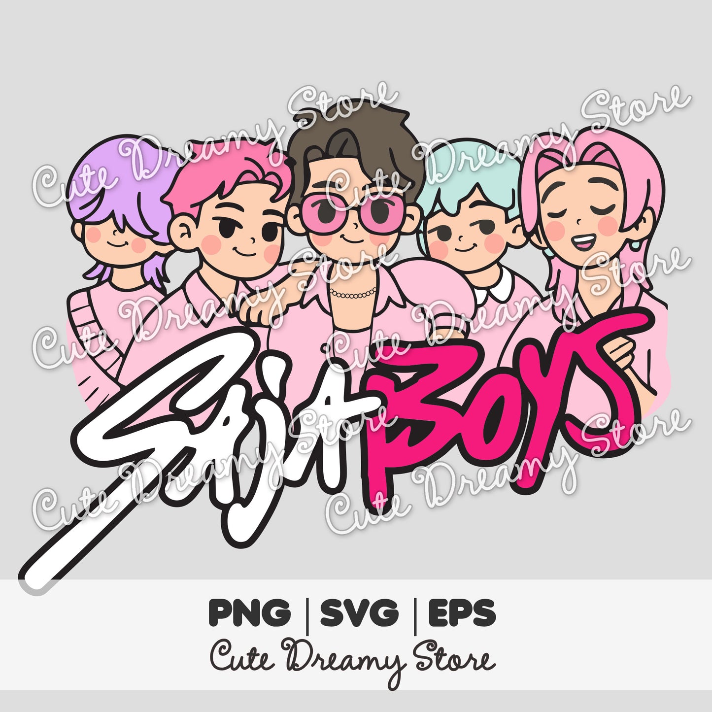 Saja Boys Line Art Clipart - Kawaii Pastel Boy Band Illustration SVG / PNG / EPS vector