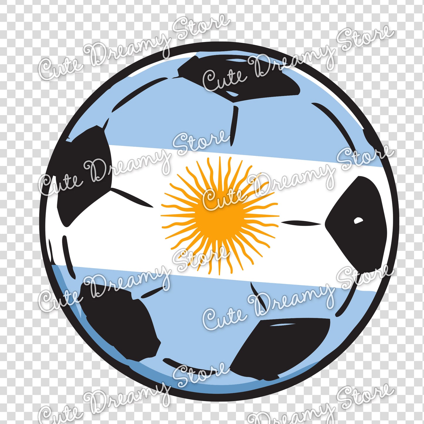 Argentina soccer ball clipart with blue and white flag design, transparent PNG SVG EPS file