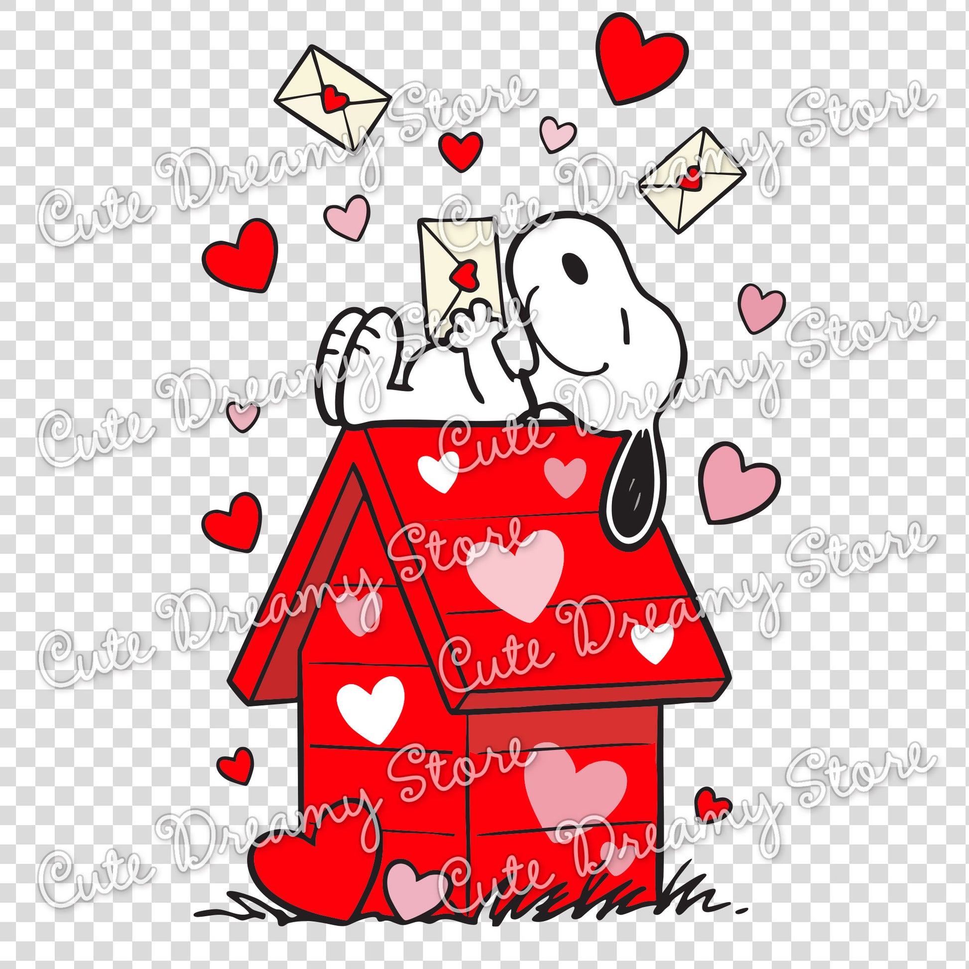 Cute Snoopy Valentine clipart with floating love letters and hearts