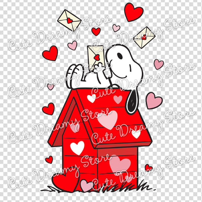 Cute Snoopy Valentine clipart with floating love letters and hearts