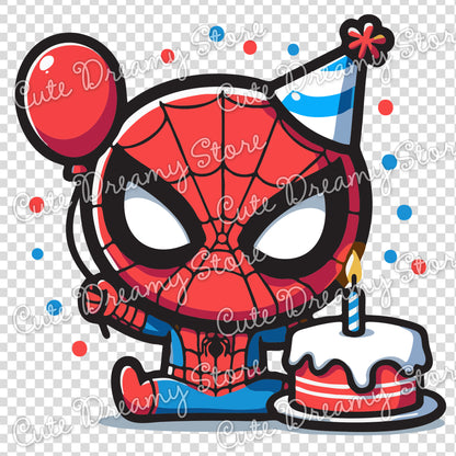 Cute Spider-Man birthday illustration perfect for baby first birthday