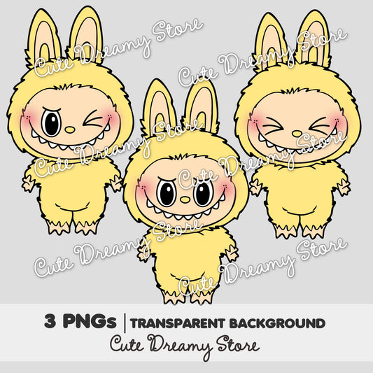 Yellow Labubu Transparent PNG Clipart – Digital Download